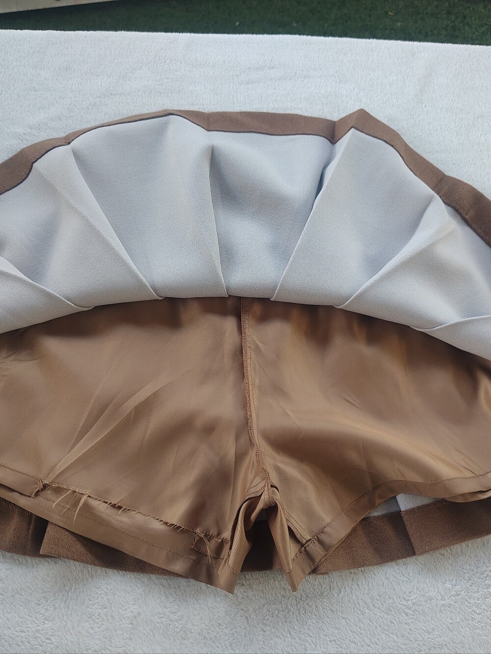 High-Waist Pleated Tan Skater Skirt - Picture 12 of 14